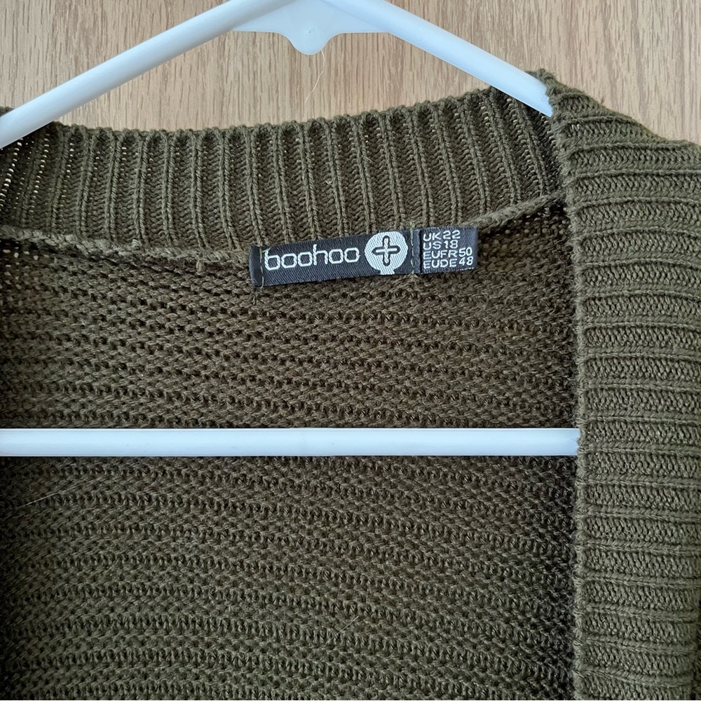 Boohoo Plus Cocoon Oversized Rib Knit Cardigan — Khaki - Picture 6 of 8